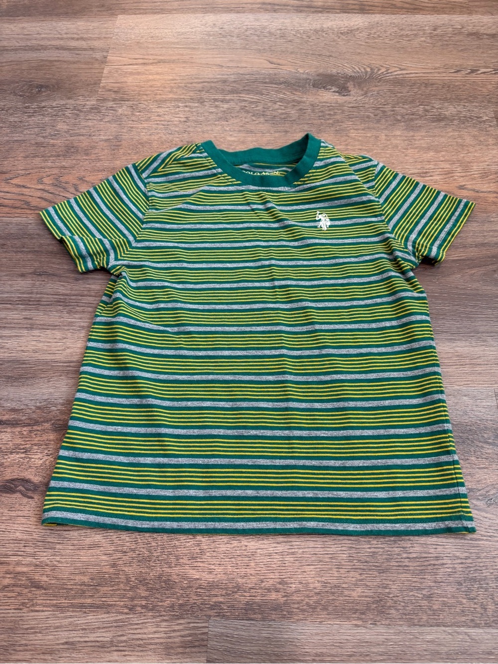 U.S. Polo Assn. Boys Striped Crewneck Tee Green Yellow Grey Boys Medium 8